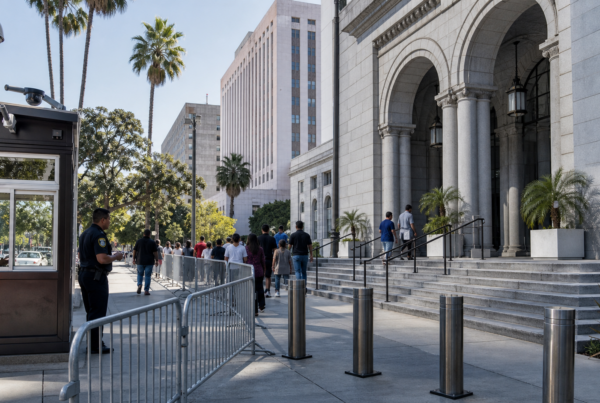 Civic building security with controlled access and camera coverage